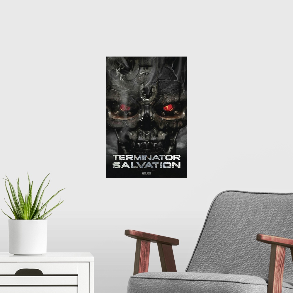 A modern room featuring Terminator: Salvation - Movie Poster