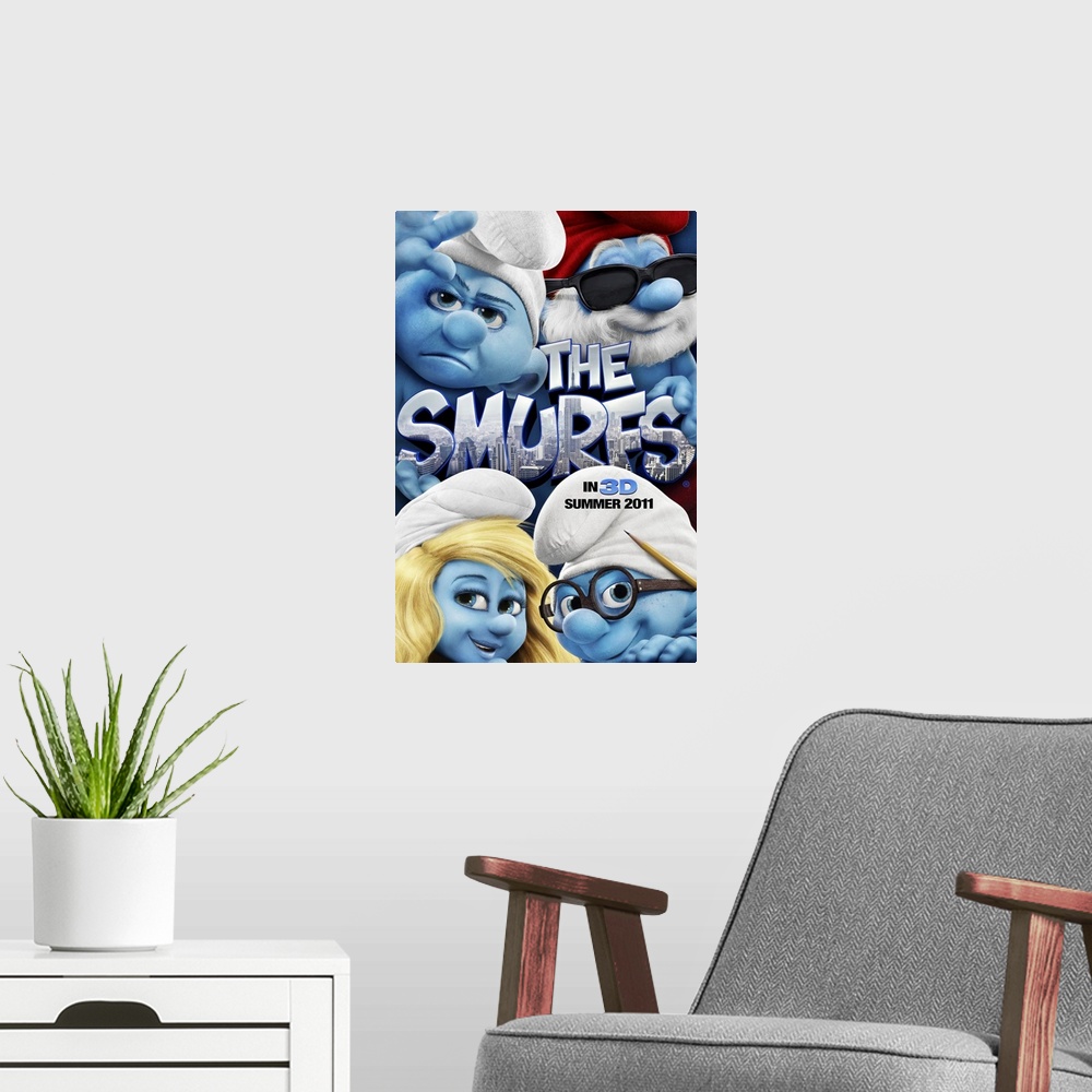 A modern room featuring The Smurfs - Movie Poster