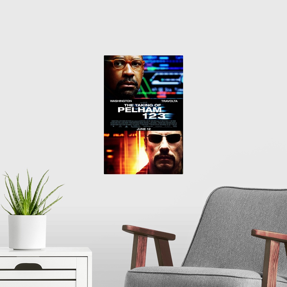 A modern room featuring The Taking of Pelham 123 - Movie Poster
