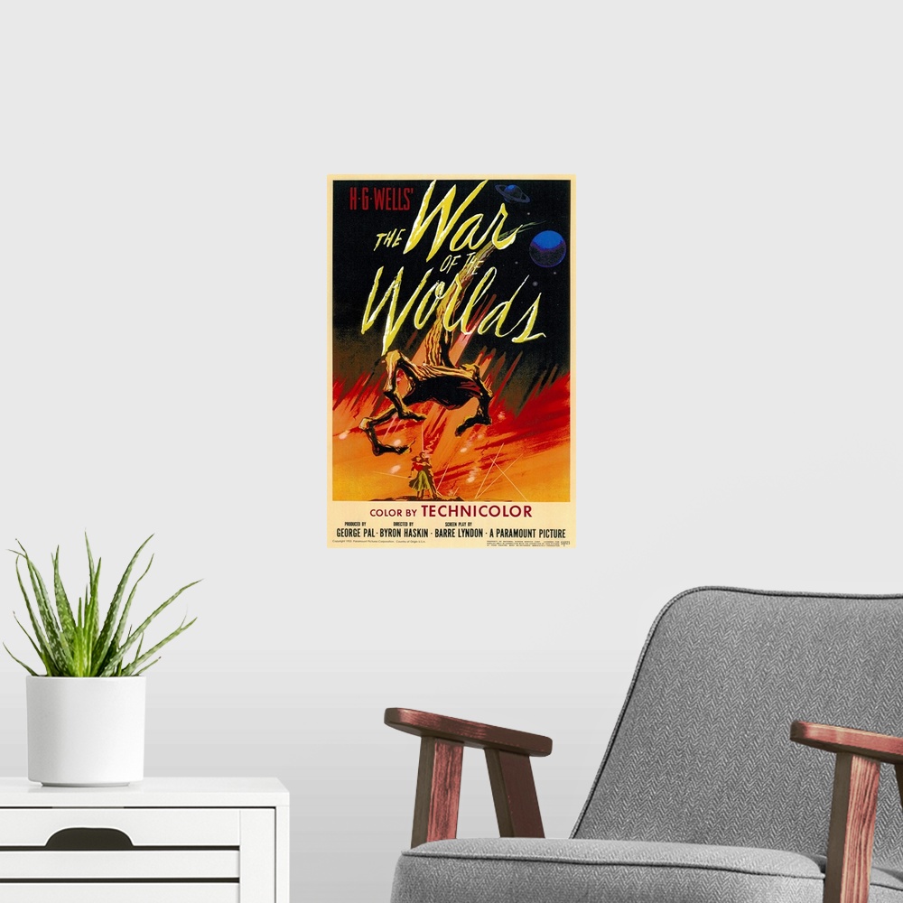 A modern room featuring H.G. Wells's classic novel of the invasion of Earth by Martians, updated to 1950s California, wit...
