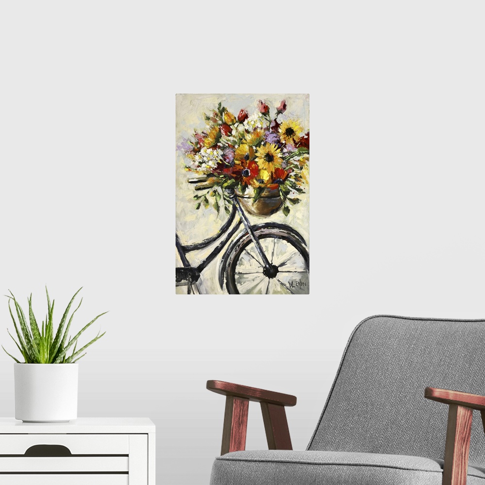 A modern room featuring Flower Bicycle