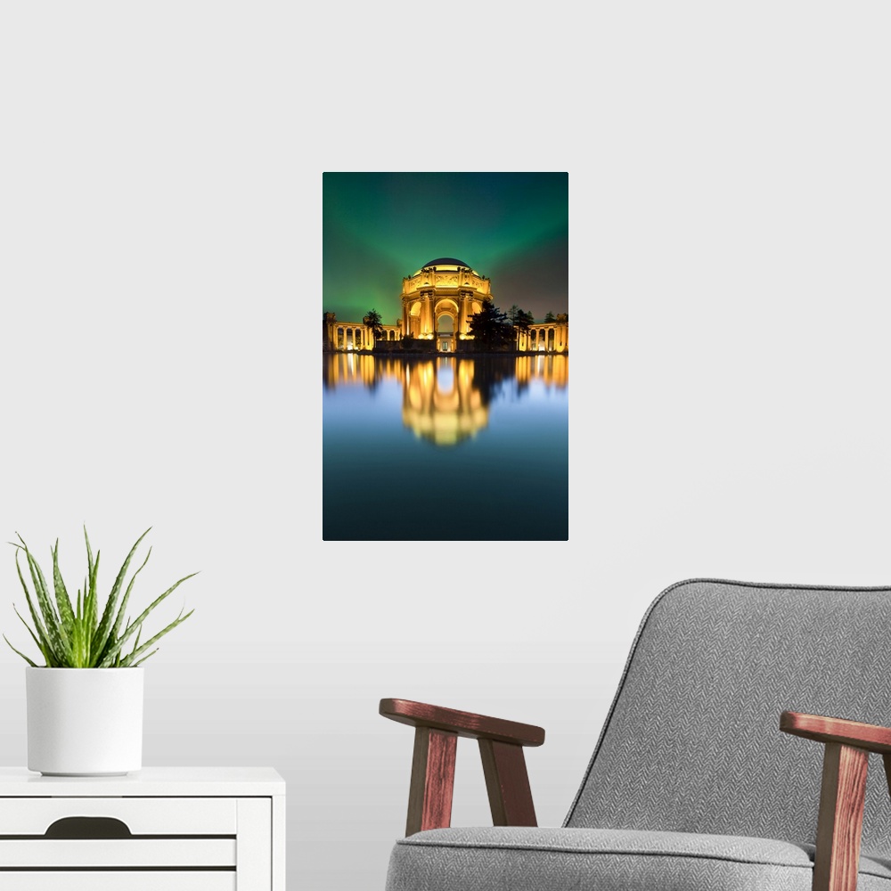 A modern room featuring Long exposure of Palace of Fine Arts, San Francisco's historic landmark.