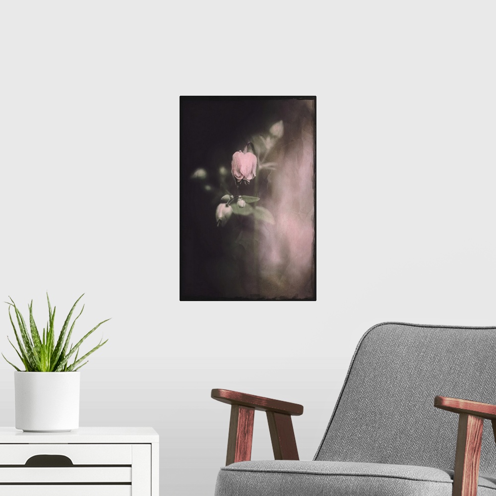 A modern room featuring Small rose flowers with a photo texture