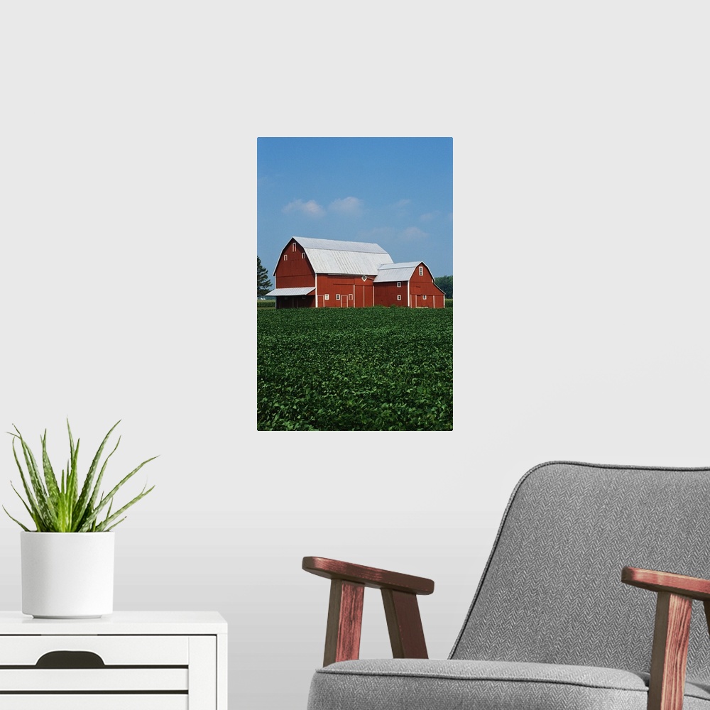 A modern room featuring Barn and Corn Field