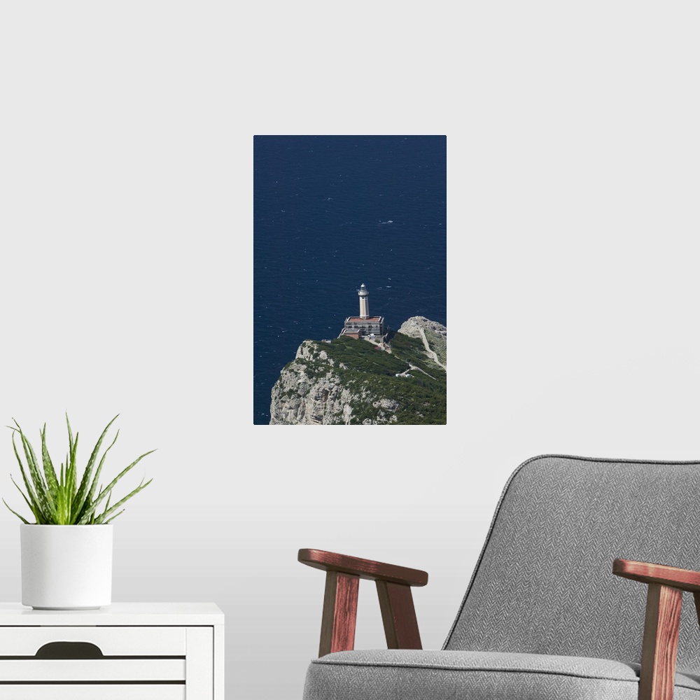 A modern room featuring High angle view of a lighthouse on an island, Punta Carena Lighthouse, Capri, Naples, Campania, I...