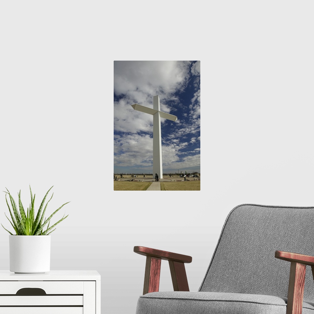 A modern room featuring Low angle view of a large cross in a field, Cross Of Our Lord And Jesus Christ, Groom, Texas
