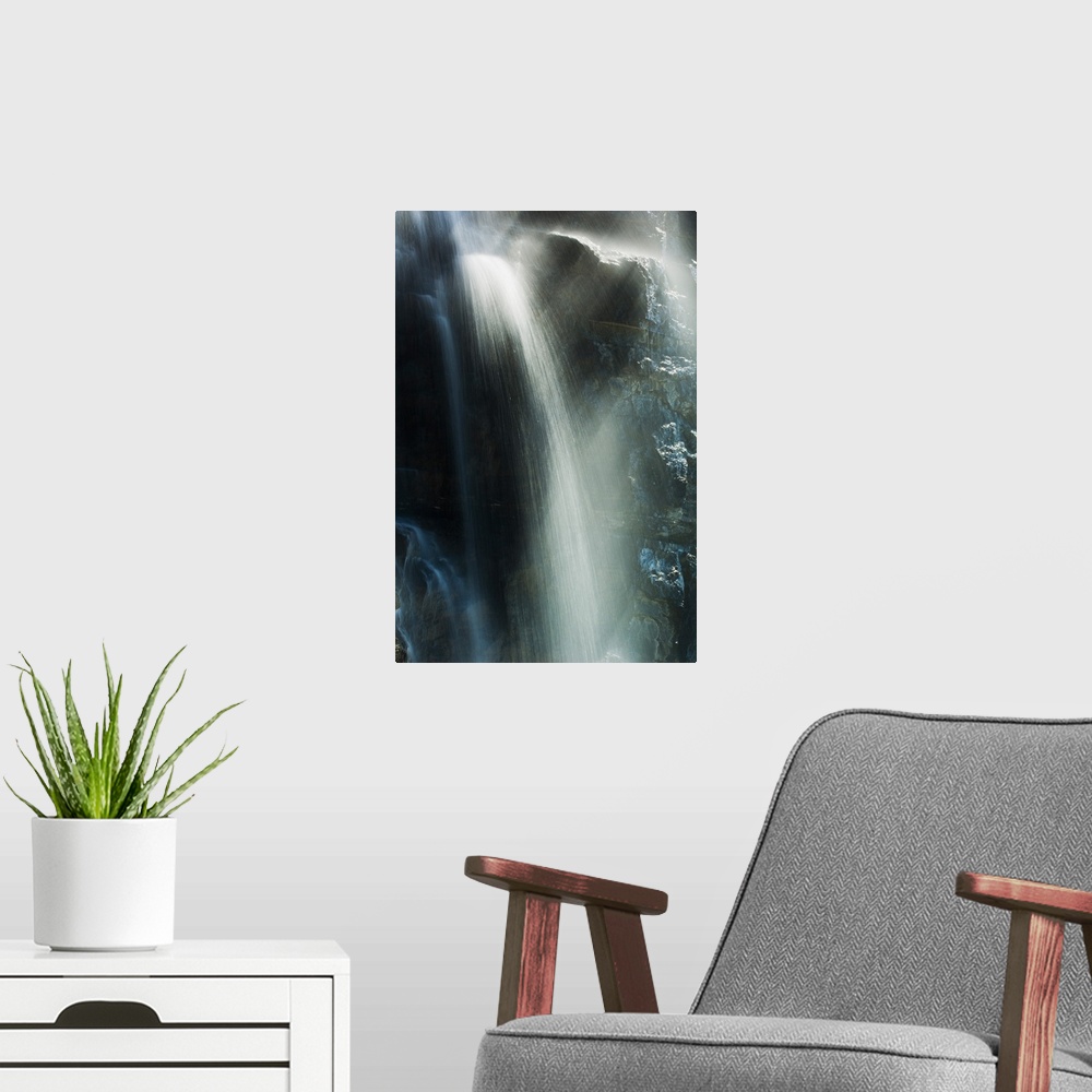 A modern room featuring Rocky waterfall in Logan Pass, blurred motion, Glacier National Park, Montana