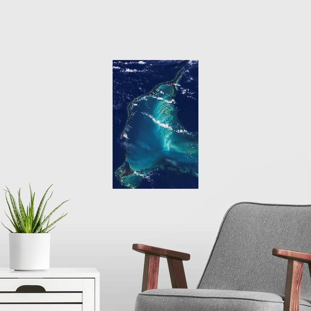 A modern room featuring Satellite view of Eleuthera Island and Atlantic Ocean, Bahamas
