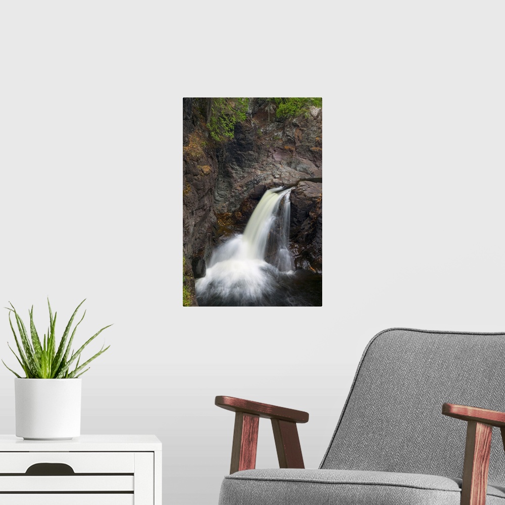 A modern room featuring Water cascading over rocky cliff, Cascade River State Park, Minnesota