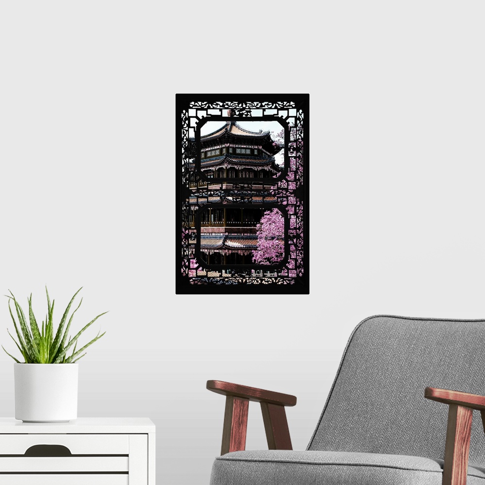A modern room featuring Asian Window, Pink Summer Temple, China 10MKm2 Collection.