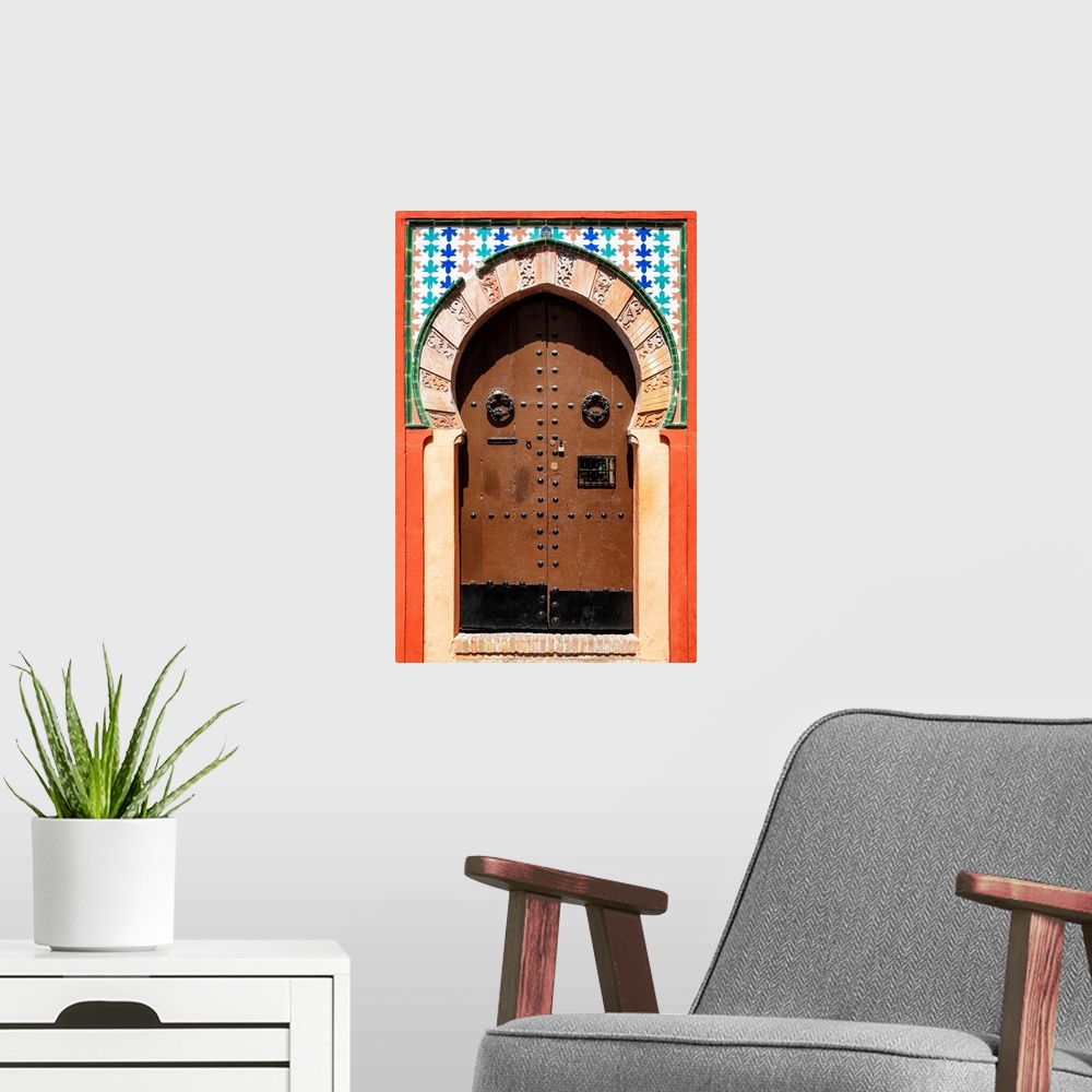 A modern room featuring It's an old colorful wooden door arabic style in Granada, Spain.