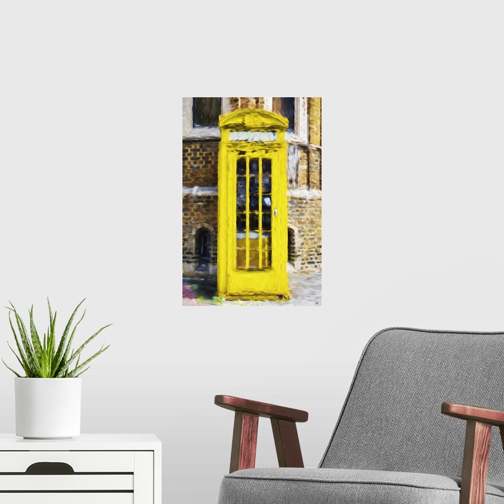 A modern room featuring Photograph of London, England with a painterly effect.