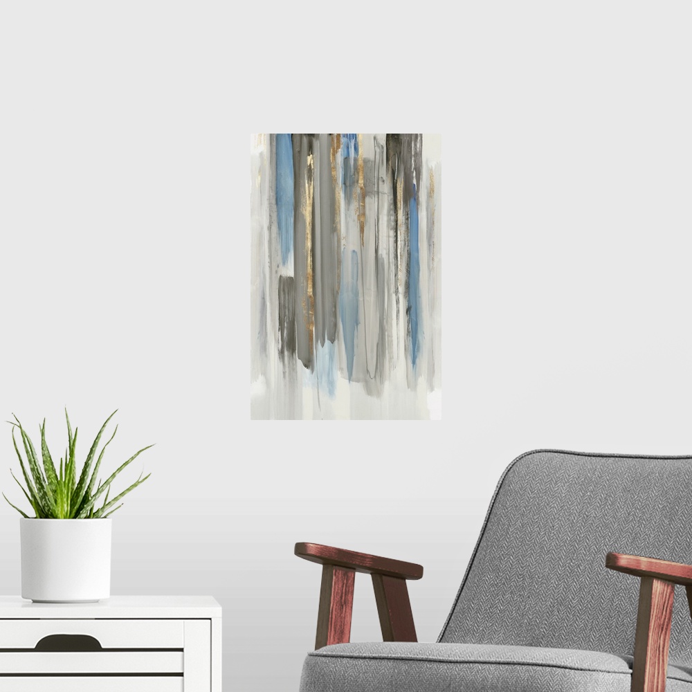 A modern room featuring Blue Abstract Lines I