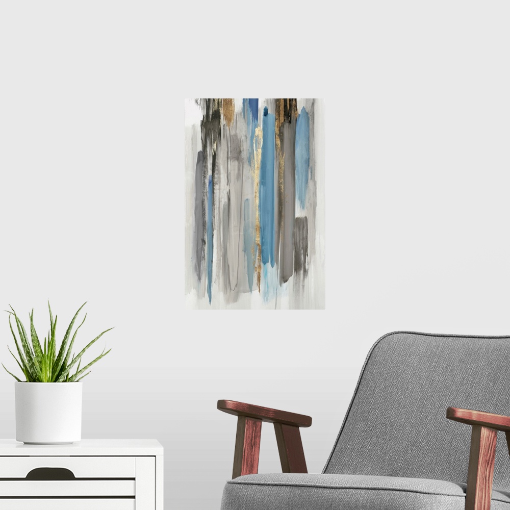 A modern room featuring Blue Abstract Lines II