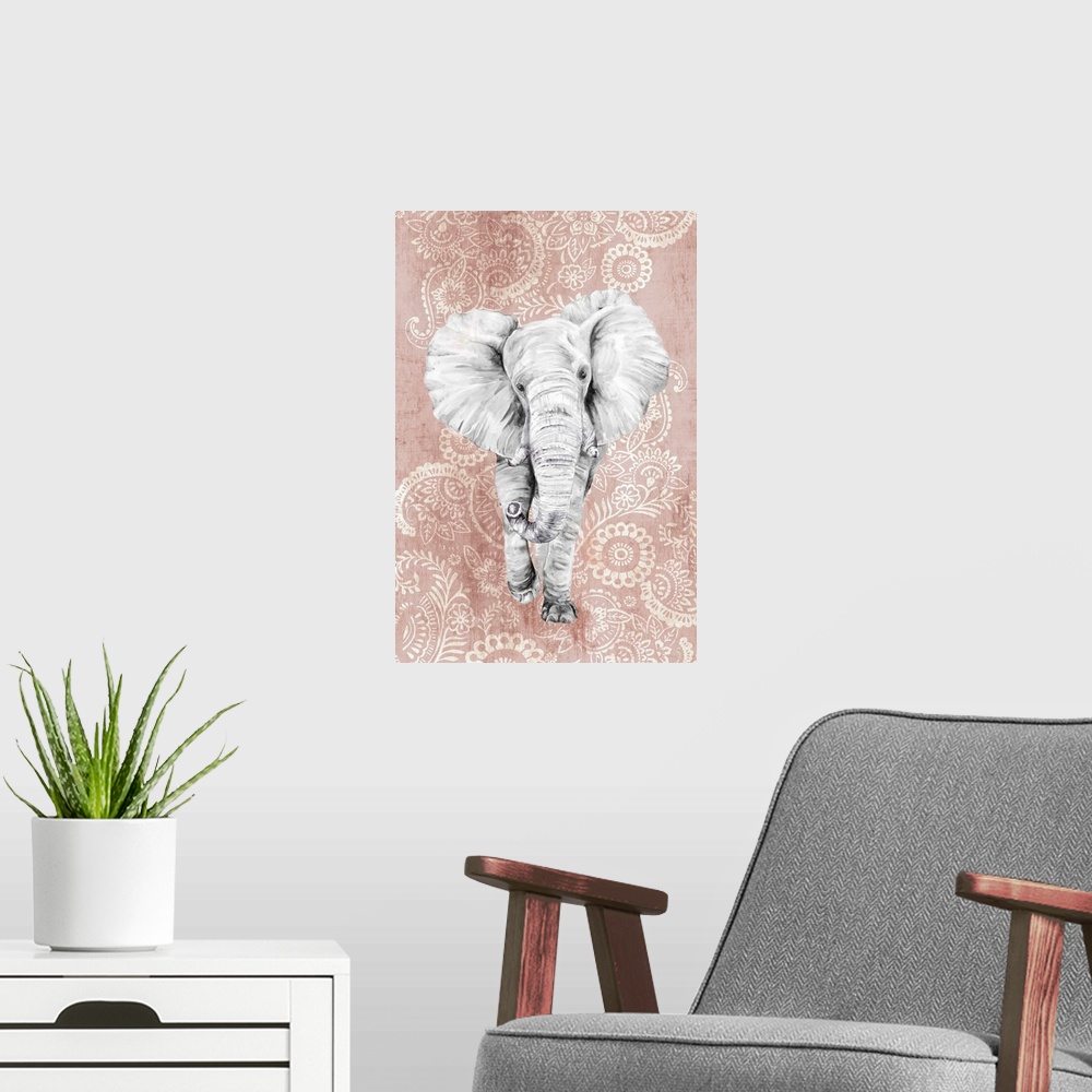 A modern room featuring Pink Paisley Elephant
