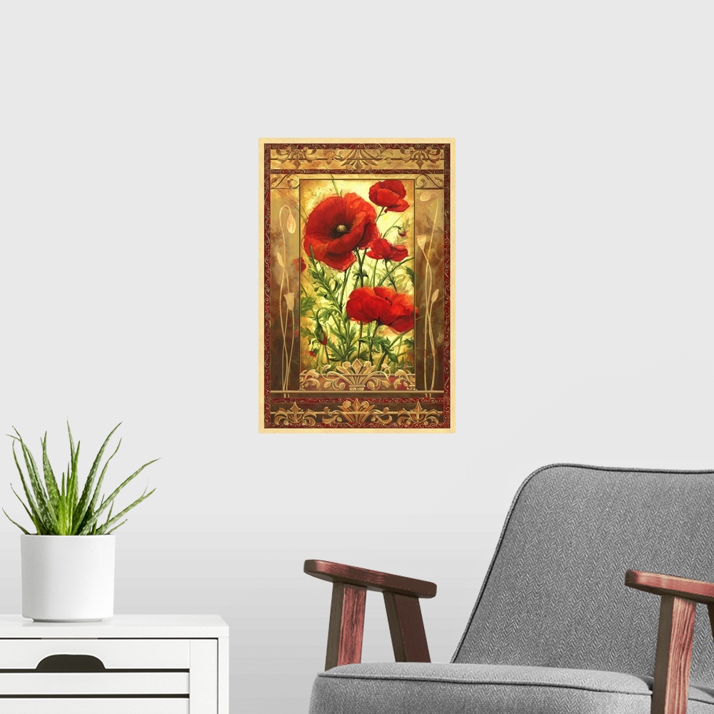 A modern room featuring Poppy Field I in Frame