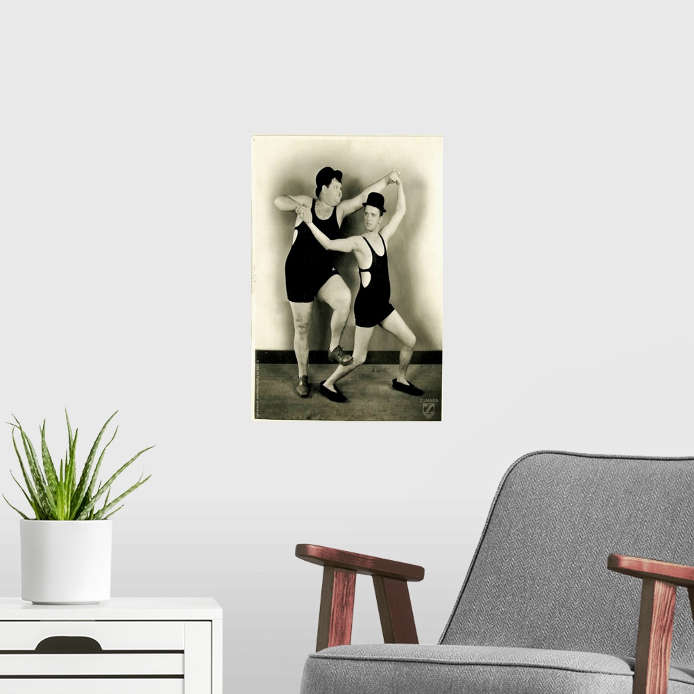 A modern room featuring Laurel and Hardy - B&W 1
