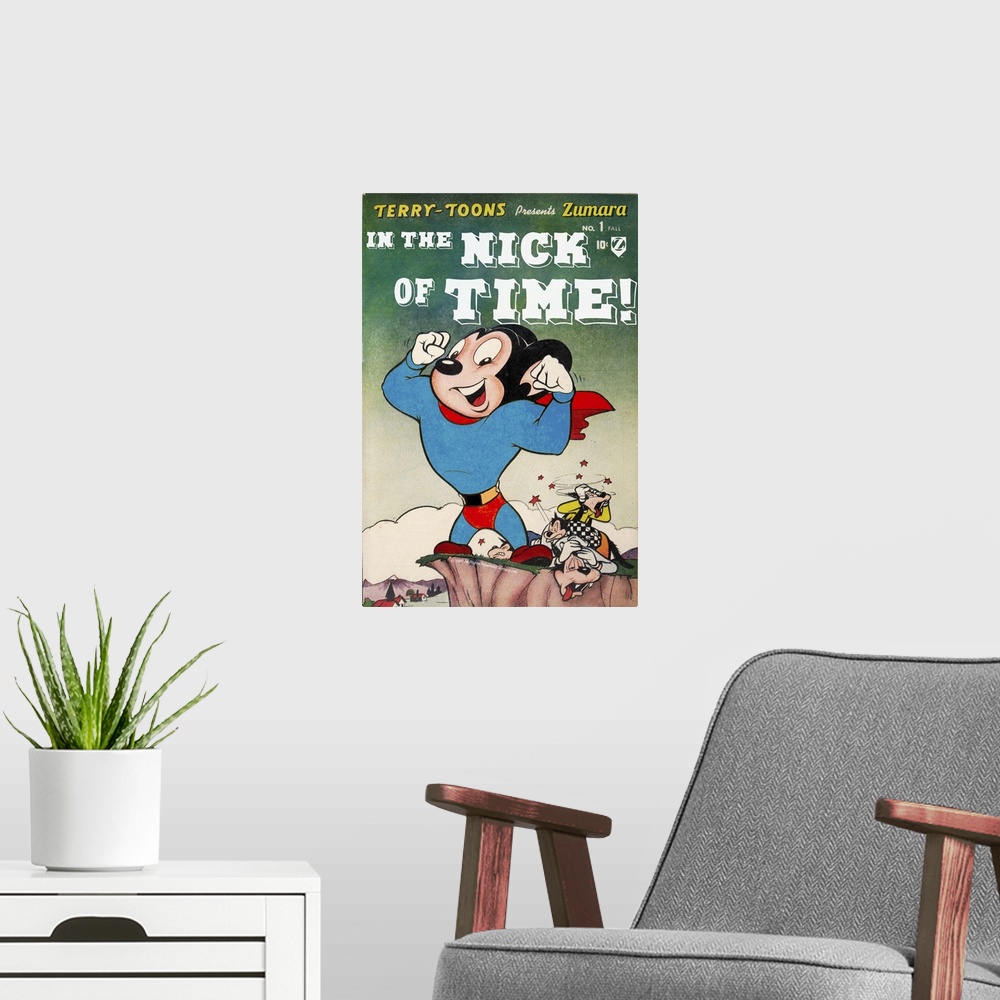 A modern room featuring Mighty Mouse Nick of Time