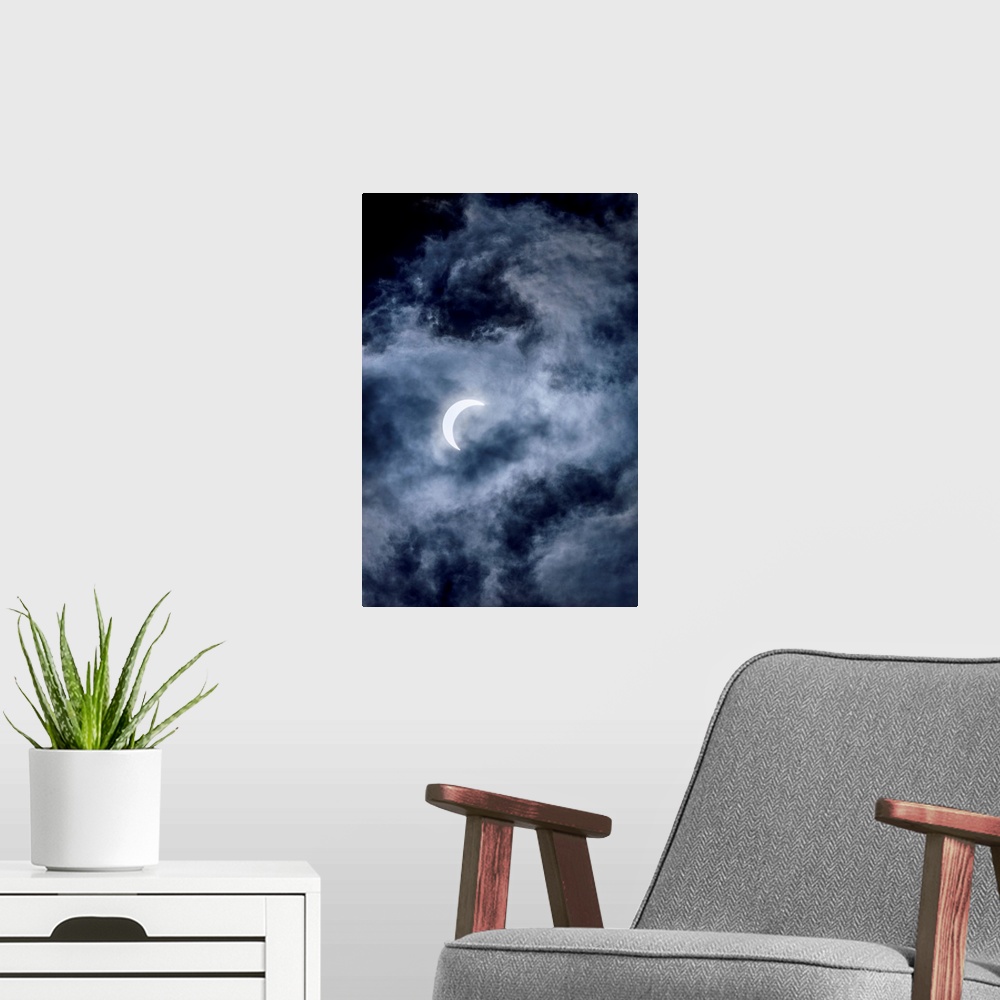 A modern room featuring Crescent moon and cloudy skies in Banff National Park, Alberta, Canada.