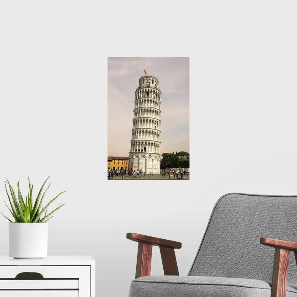 A modern room featuring Photograph of the Leaning Tower of Pisa in Pisa, Italy.