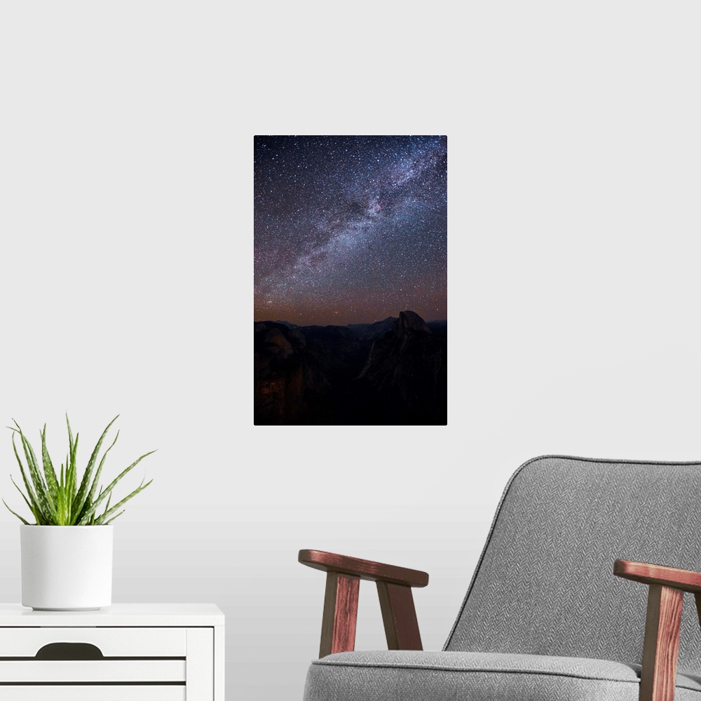 A modern room featuring View of the Milky Way in Yosemite National Park, California.
