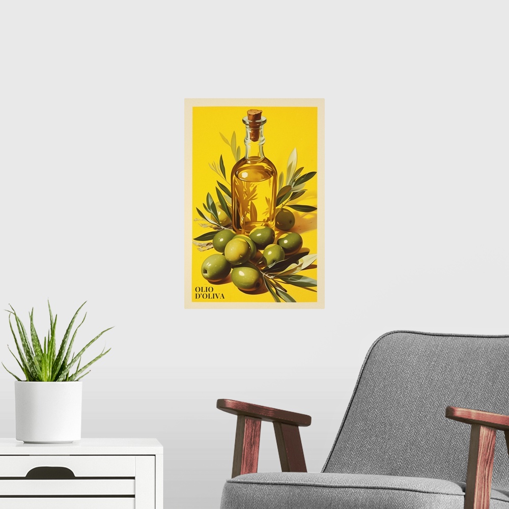 A modern room featuring Olive Oil - Food Advertising Poster