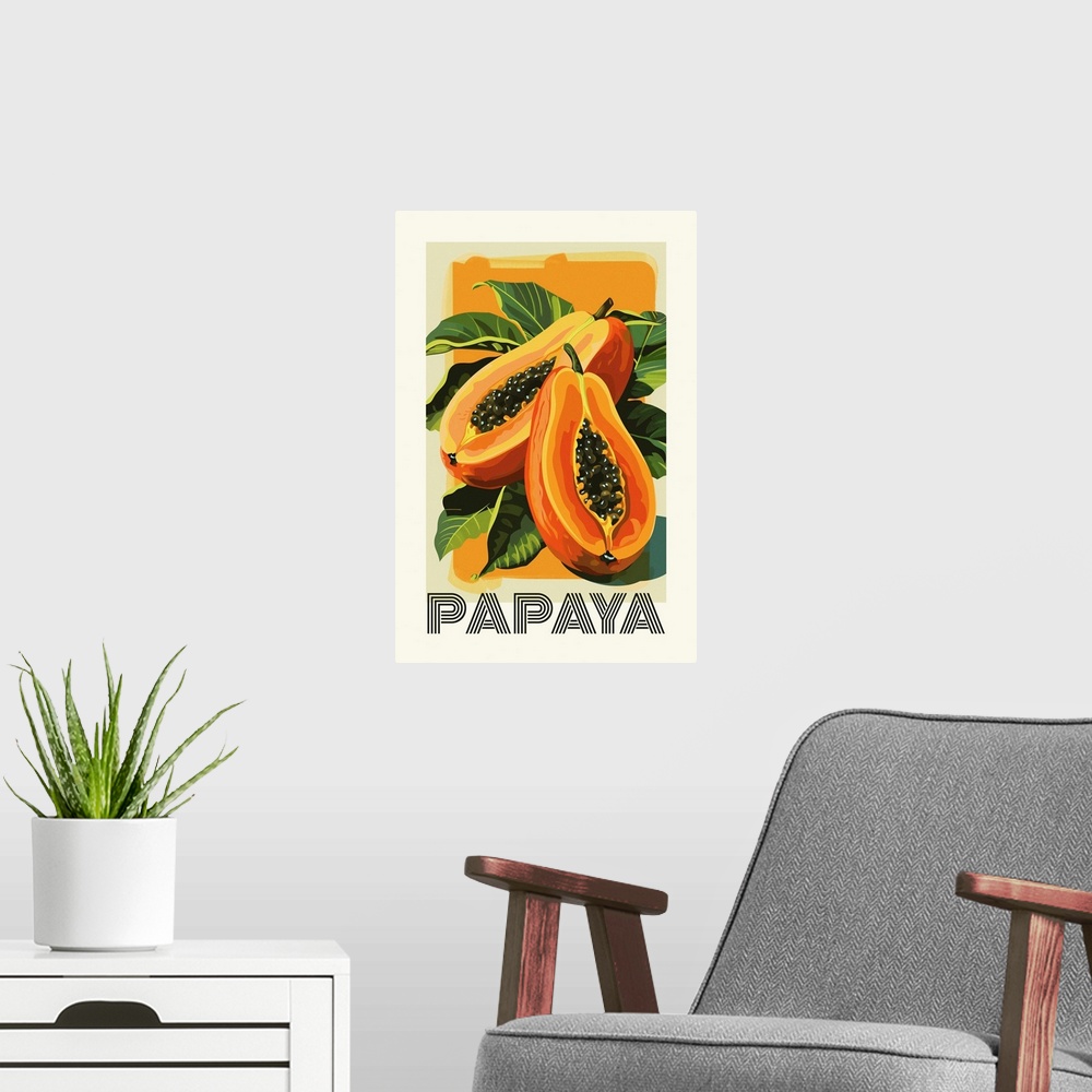 A modern room featuring Papaya - Retro Food Advertising Poster