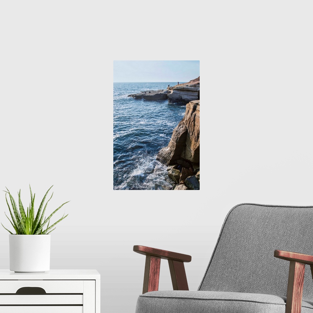 A modern room featuring The Sunset Cliffs in San Diego are known for their picturesque landscape.