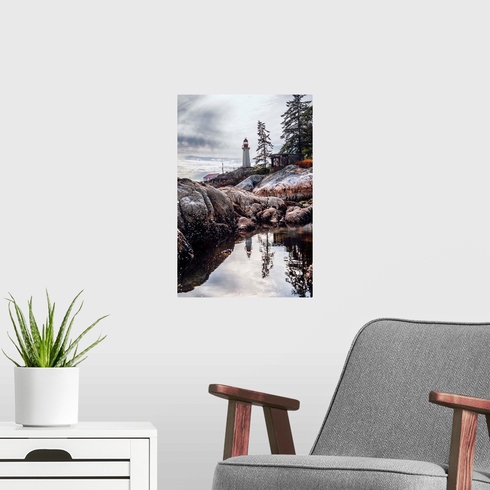 A modern room featuring View of Point Atkinson Lighthouse in Vancouver, British Columbia, Canada.