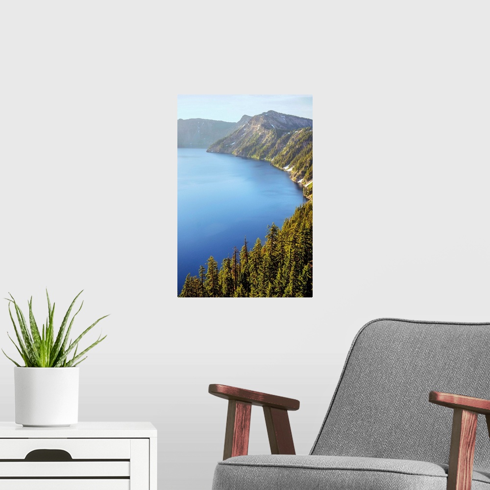 A modern room featuring View of the south side of Crater Lake, Oregon.