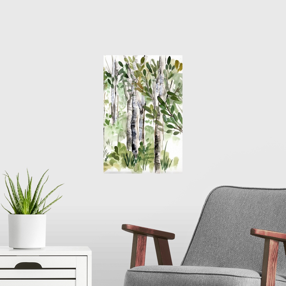 A modern room featuring Birch Forest II