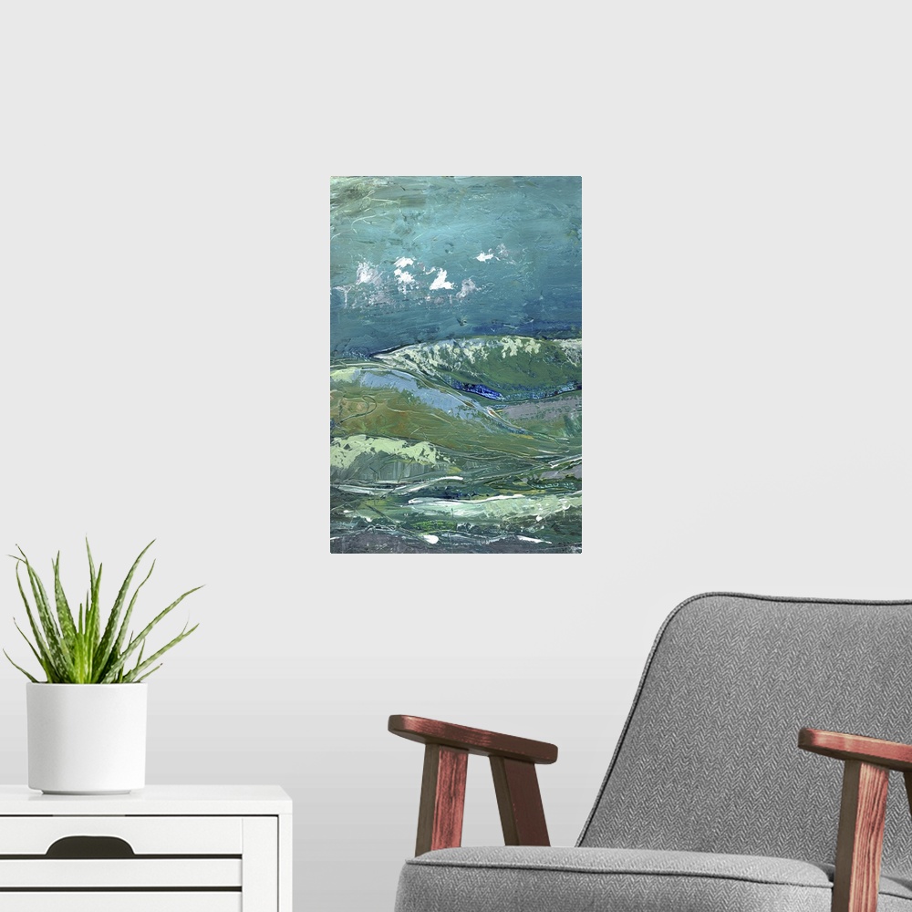 A modern room featuring Blue Mountainscape I