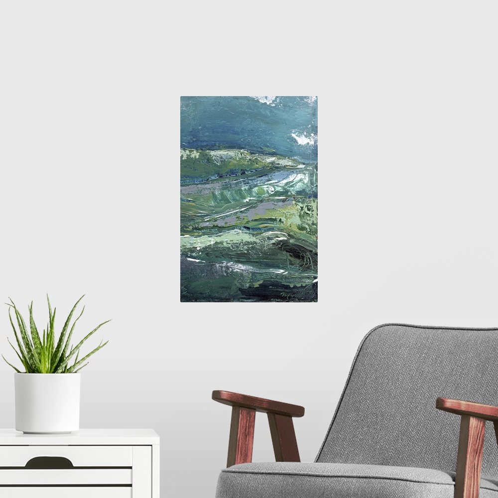 A modern room featuring Blue Mountainscape II