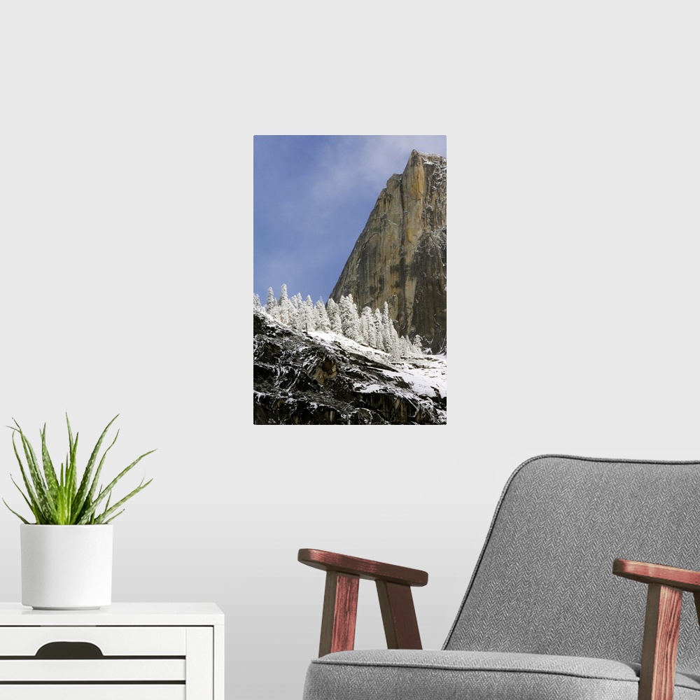 A modern room featuring Cathedral Rock, Yosemite Valley, Yosemite National Park, California