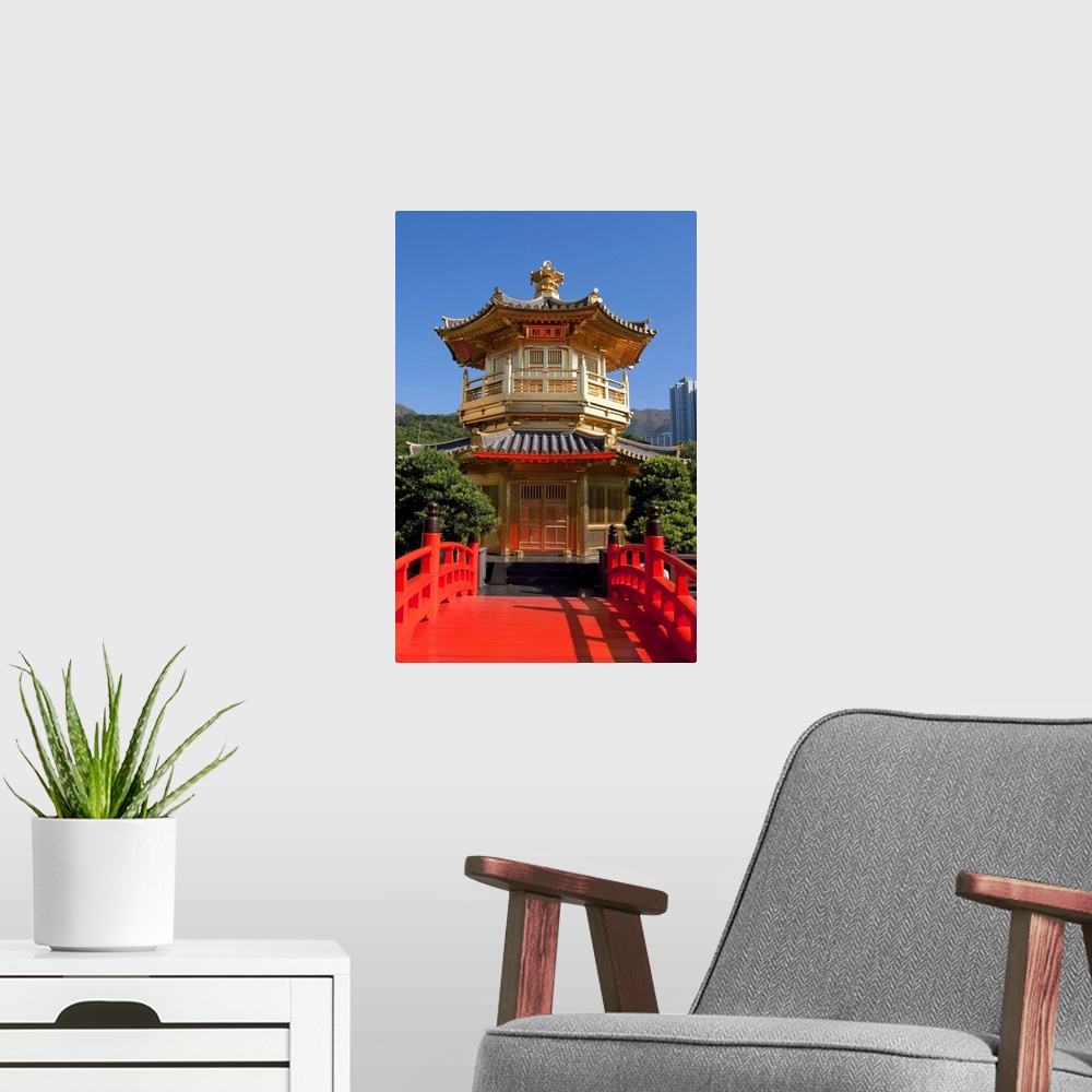 A modern room featuring Chi Lin nunnery pagoda, Hong Kong, China