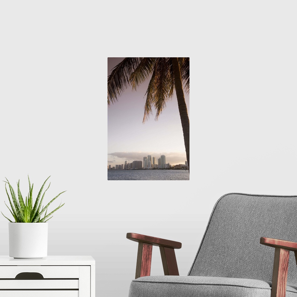 A modern room featuring Downtown Miami skyline, Miami, Florida, USA