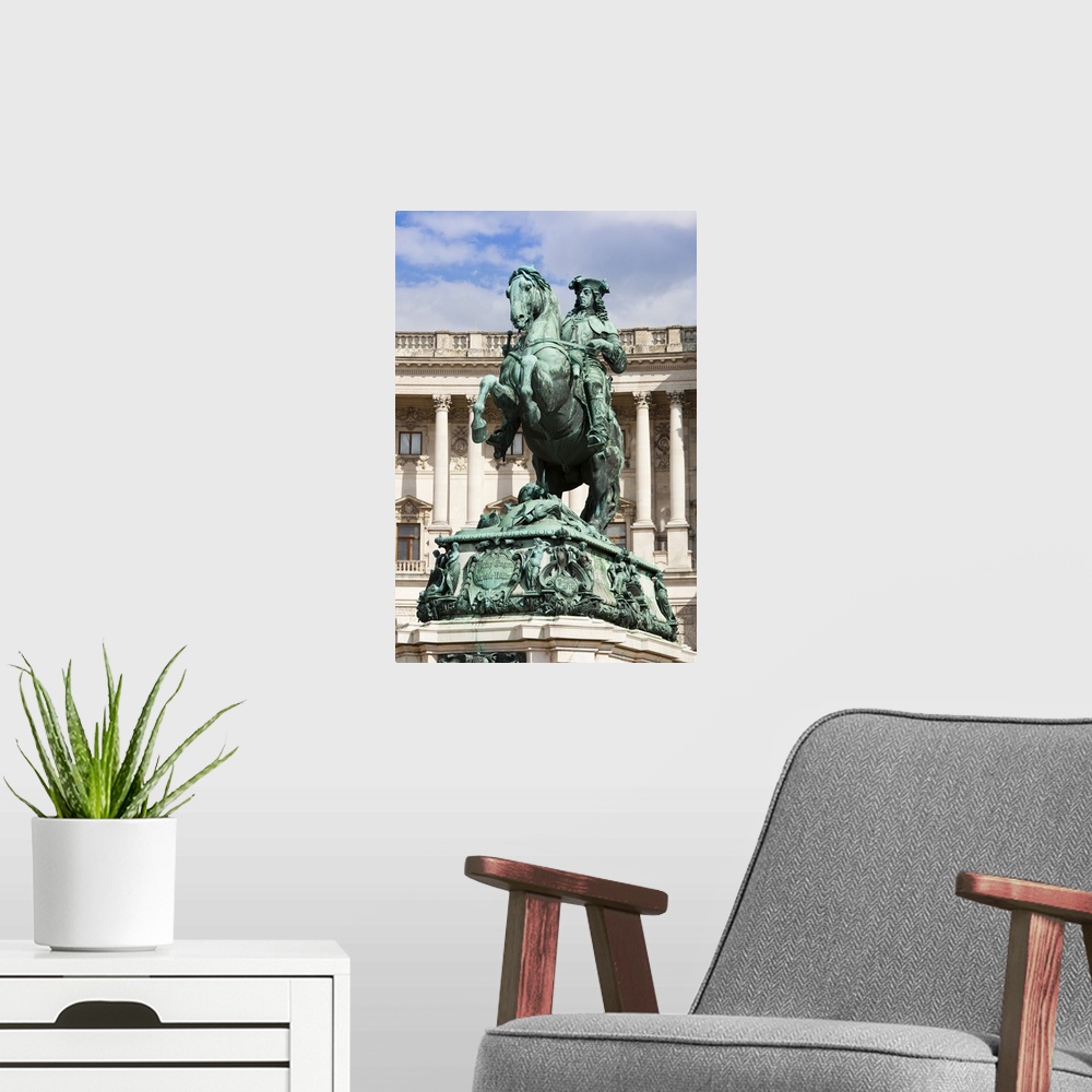 A modern room featuring Equestrian statue of Prince Eugene of Savoy, Hofburg palace, Heldenplatz, Vienna, Austria