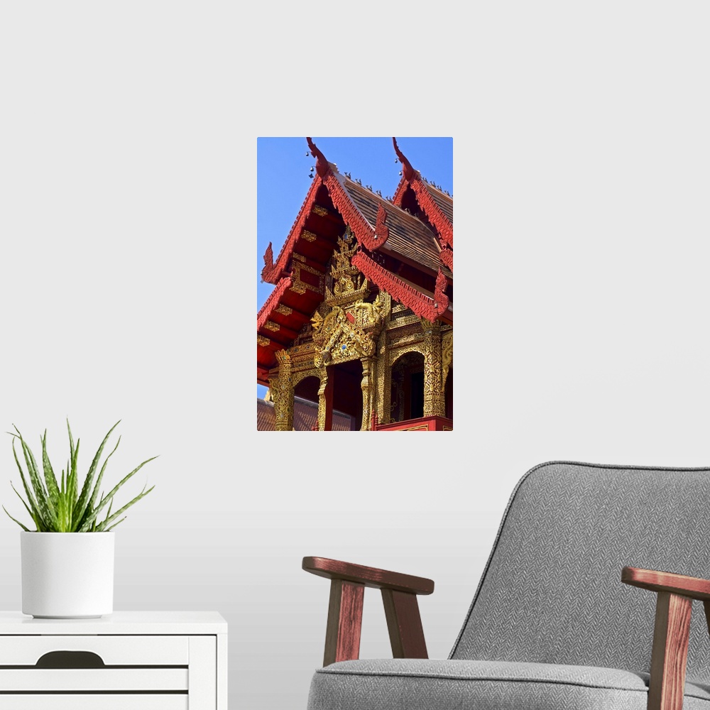 A modern room featuring facade of Wat Phra Singh Temple, Chiang Mai, Chiang Mai Province, Thailand