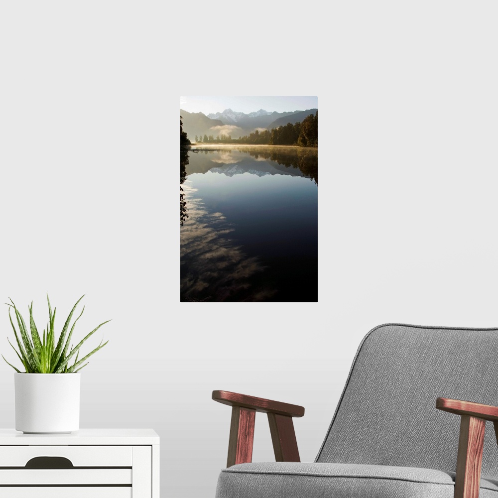 A modern room featuring Lake Matheson, Mount Tasman and Aoraki, Southern Alps, South Island New Zealand