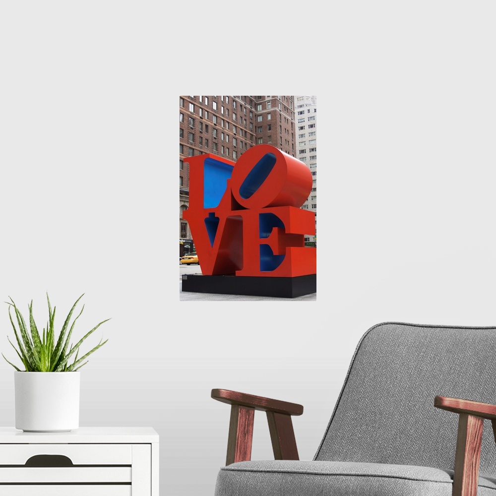 A modern room featuring Love Sculpture by Robert Indiana, 6th Avenue, Manhattan, NYC, New York, USA