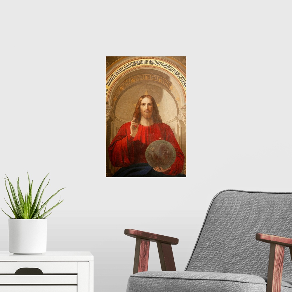 A modern room featuring Painting of Jesus, The Iconostasis, St. Issac's Cathedral, St. Petersburg, Russia, Europe.