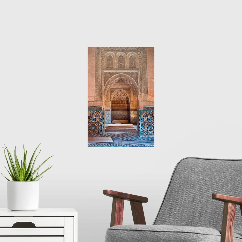 A modern room featuring Saadian tombs, Marrakech, Morocco, North Africa, Africa