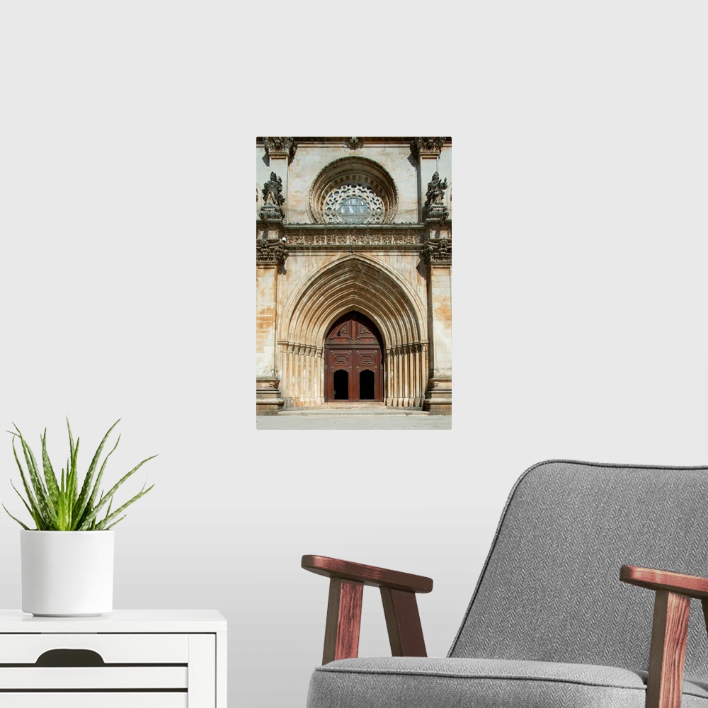 A modern room featuring Santa Maria abbey door, Alcobaca, Estremadura, Portugal