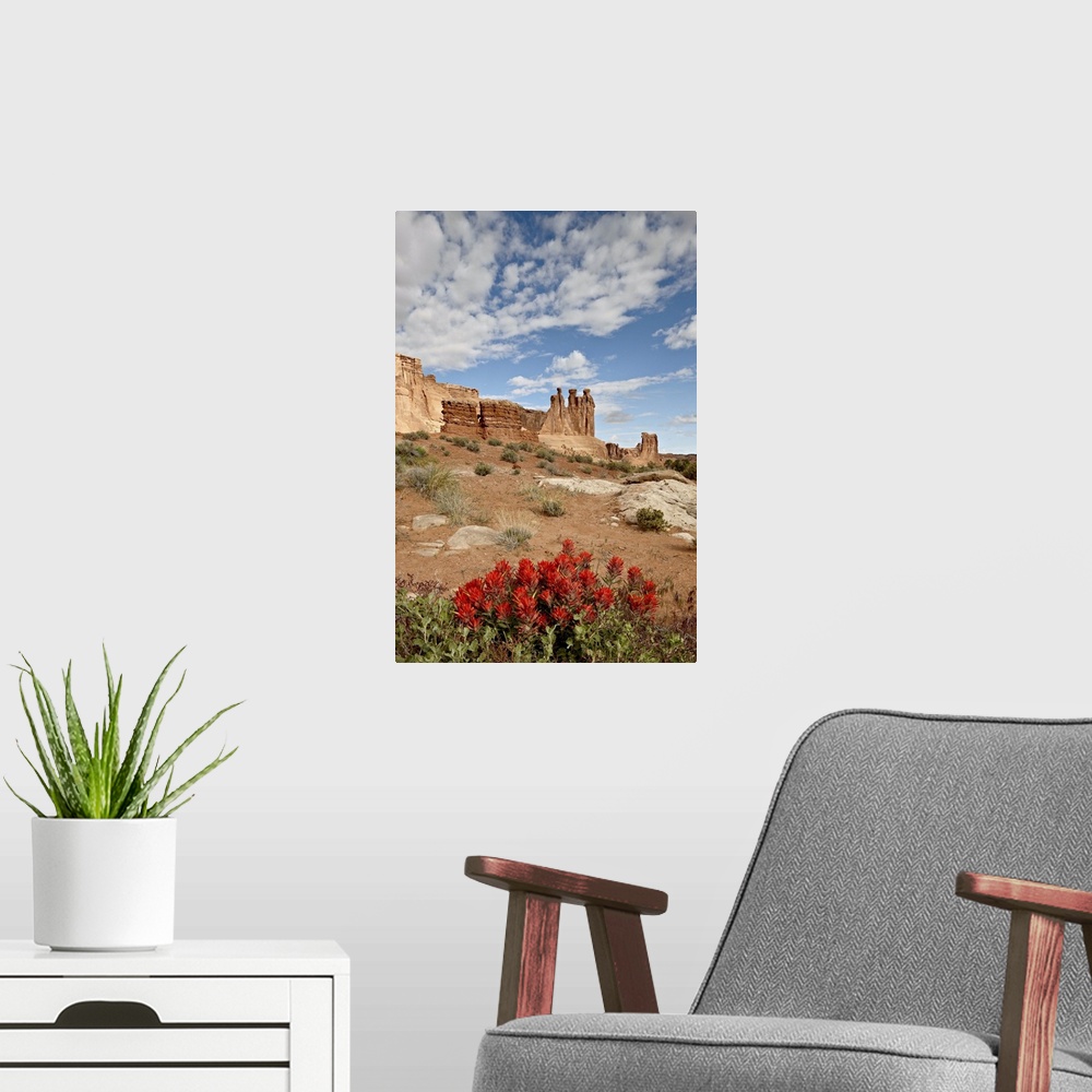A modern room featuring The Three Gossips and common paintbrush, Arches National Park, Utah