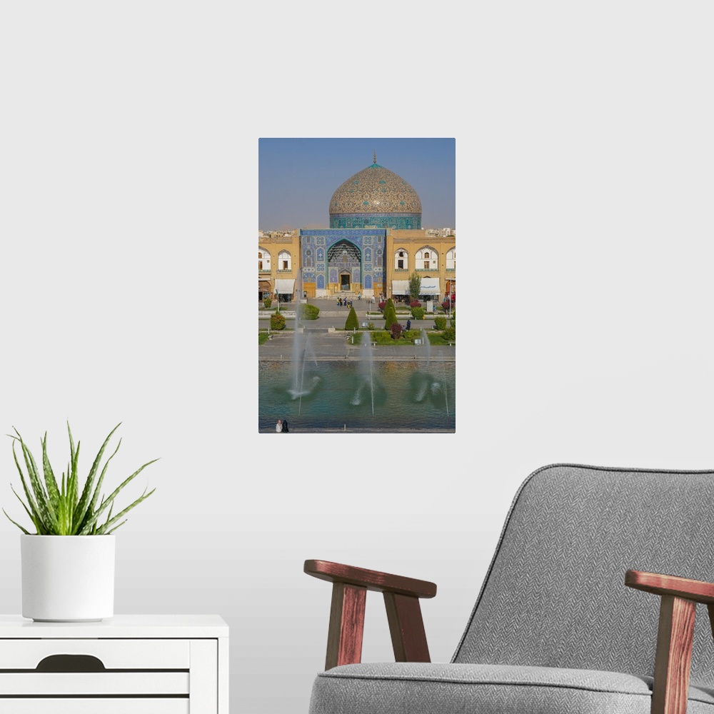 A modern room featuring View across Naqsh-e (Imam) Square from Ali Qapu Palace opposite Sheikh Lotfollah Mosque, UNESCO W...