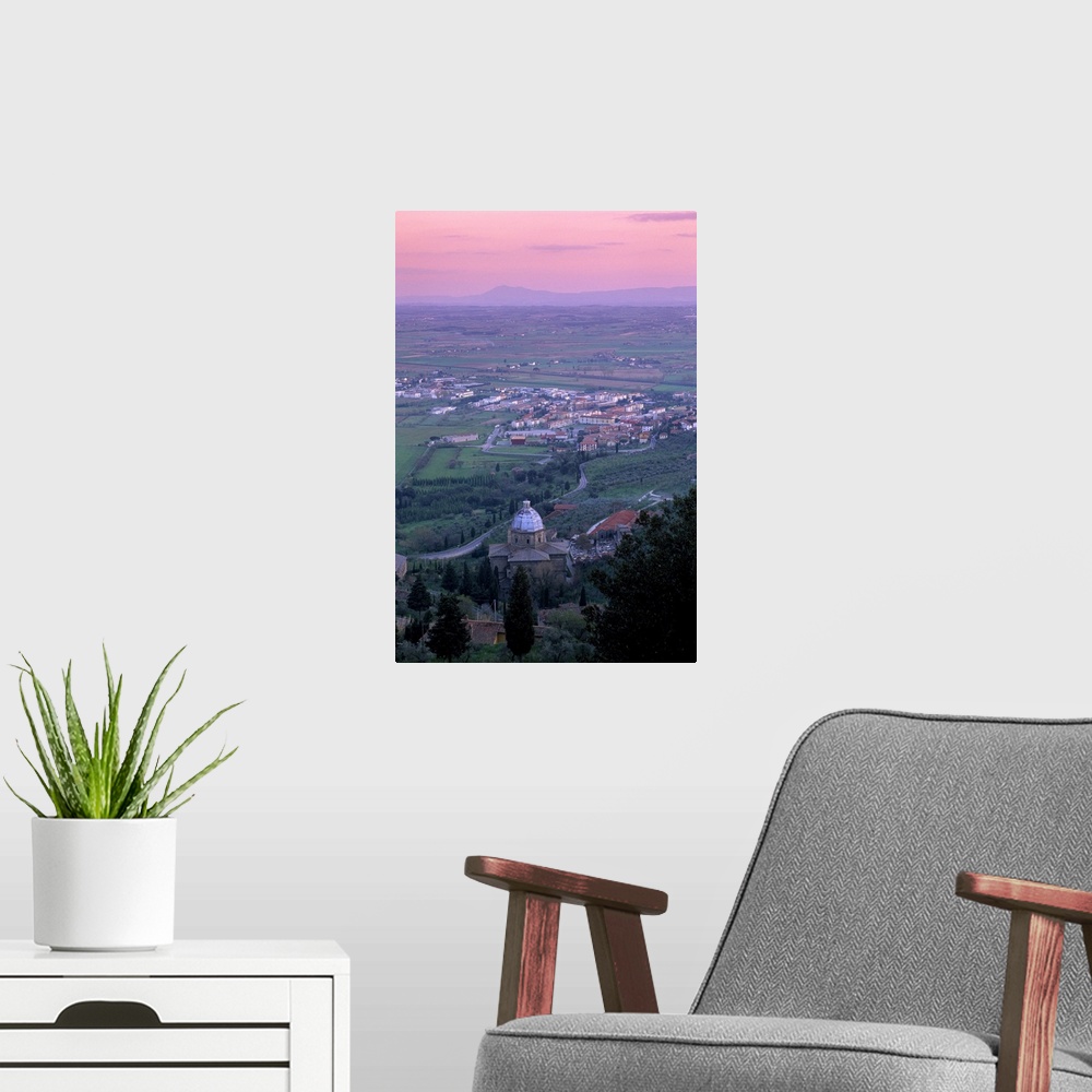 A modern room featuring View from the town at sunset, Cortona, Tuscany, Italy, Europe