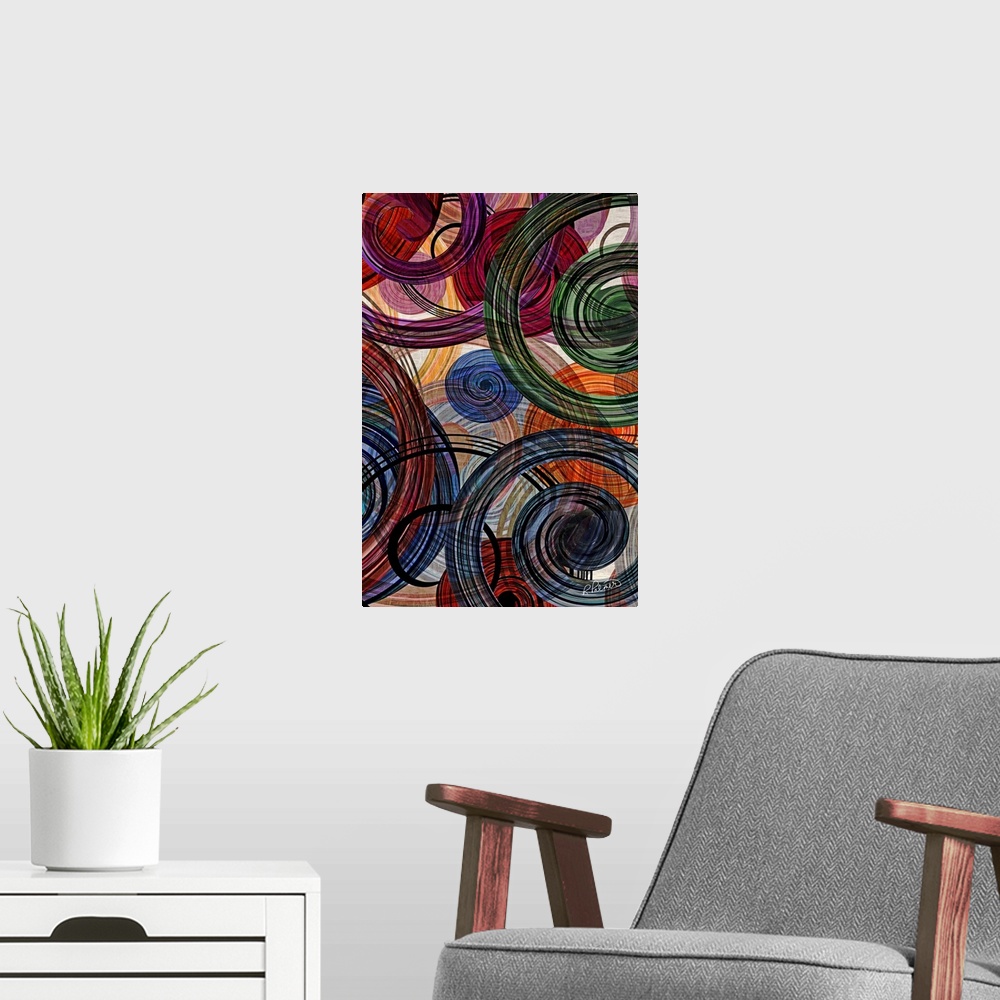 A modern room featuring Swirling Circles Two