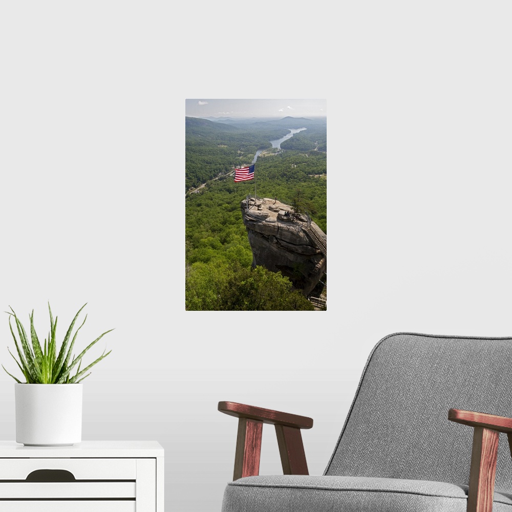 A modern room featuring Chimney Rock viewing platform. Landscape and viewing platform on Chimney Rock, a 535-million-year...