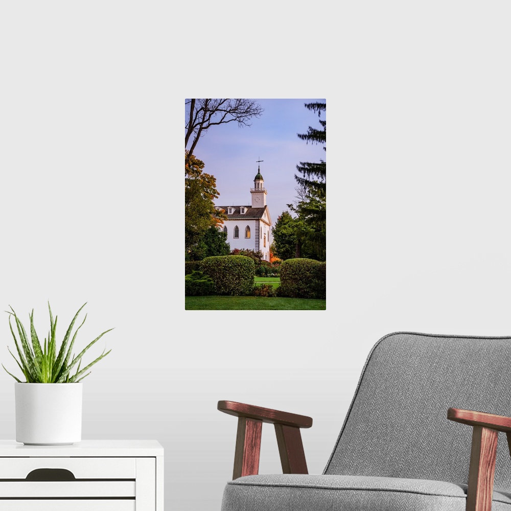 A modern room featuring The Kirtland Temple was last dedicated in 1836 by Joseph Smith, Jr. and is located in Kirtland, O...