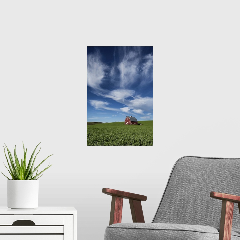 A modern room featuring Red barn in wheat fields of the Palouse.